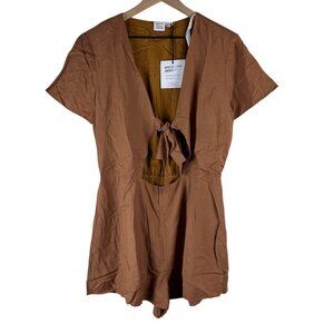 NWT Some Days Lovin Brown Cutout Tie Front Short Sleeve Romper